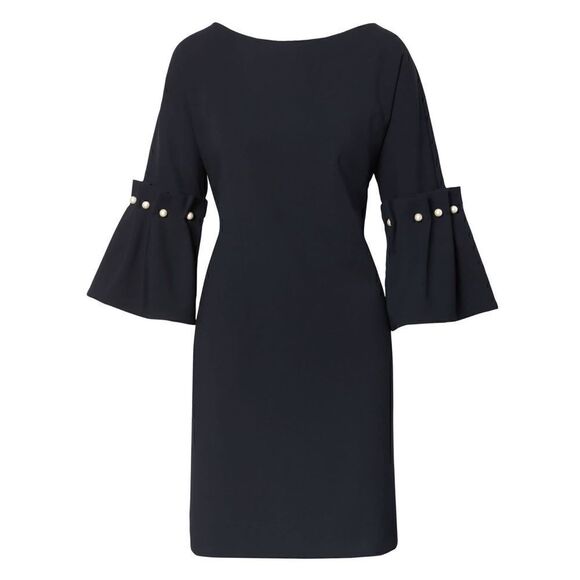 Banana Republic Navy Blue Bell Sleeve Shift Mini Dress with Pearl Accents - Picture 3 of 14